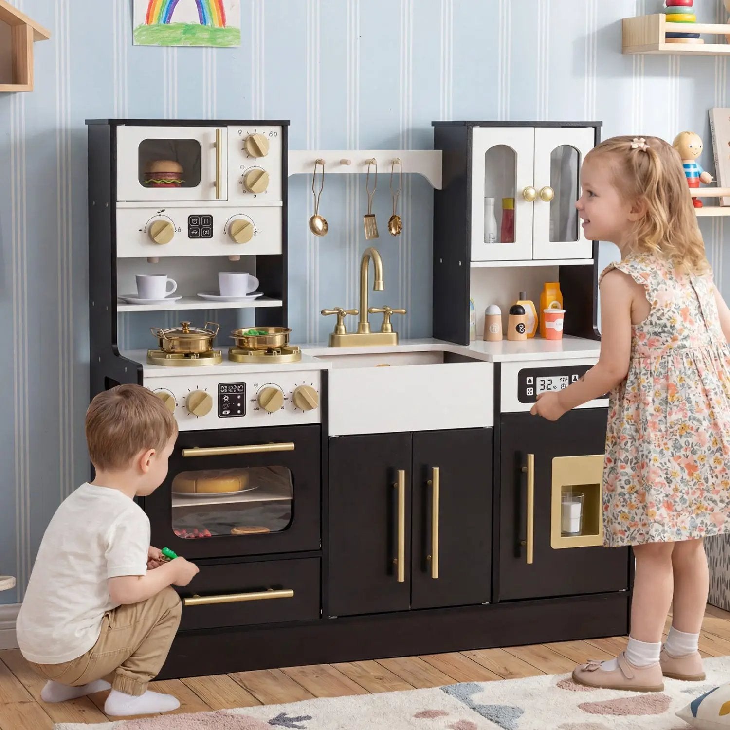 Wooden Kids Kitchen Playset with Realistic Lights and Sounds by DirectDeals