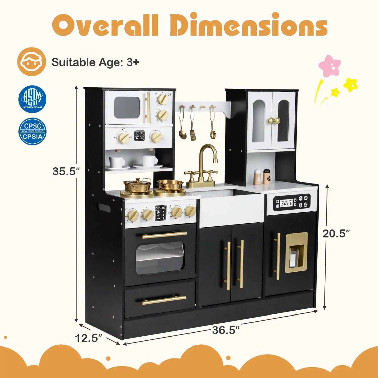Wooden Kids Kitchen Playset with Realistic Lights and Sounds by DirectDeals