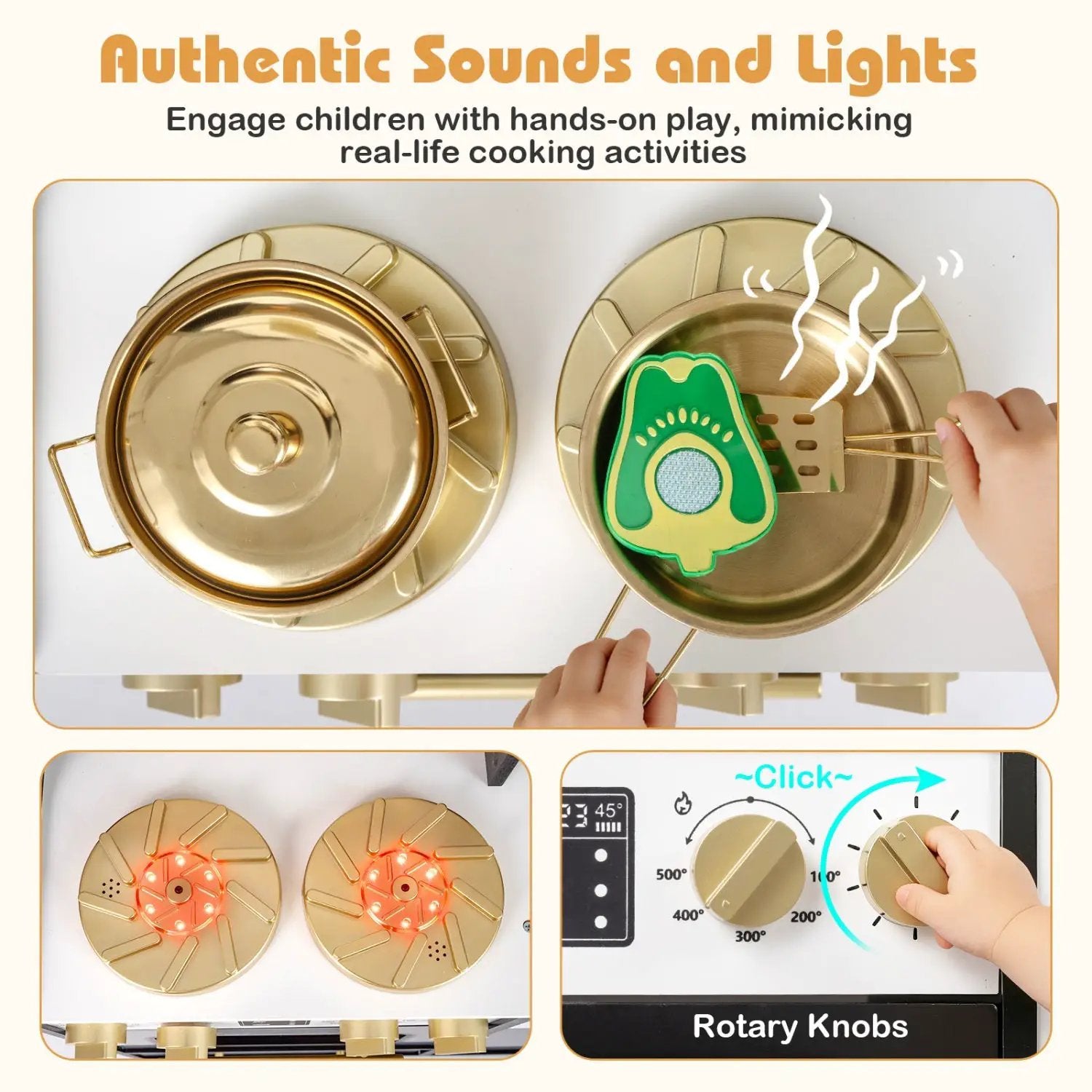 Wooden Kids Kitchen Playset with Realistic Lights and Sounds by DirectDeals