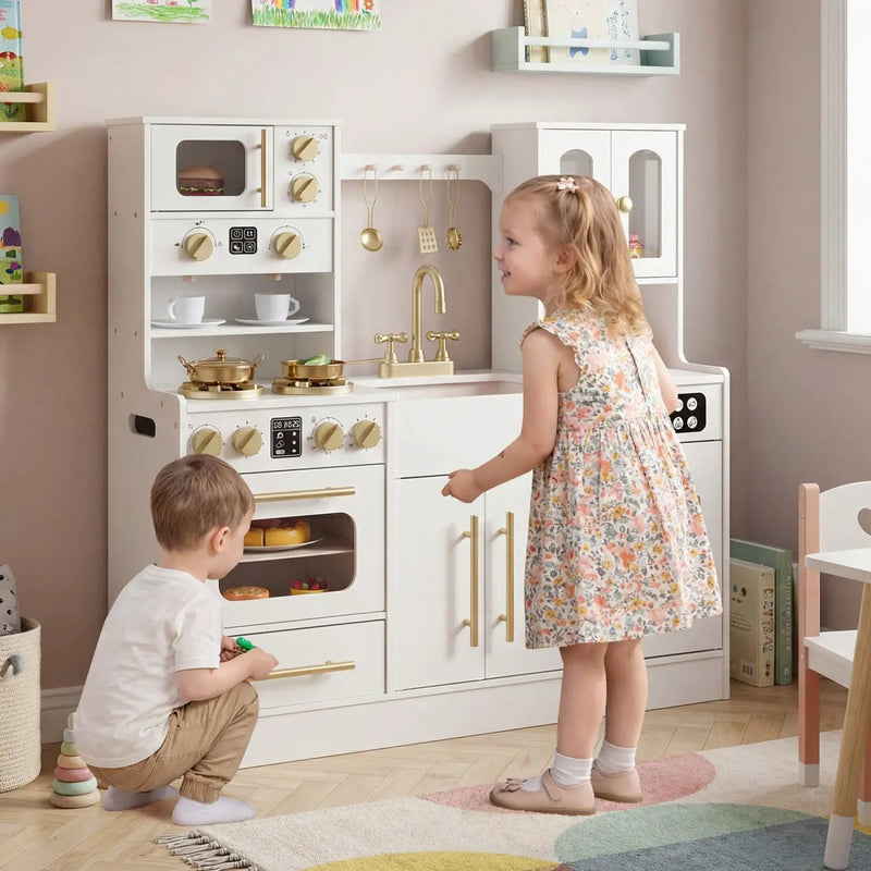 Wooden Kids Kitchen Playset with Realistic Lights and Sounds by DirectDeals
