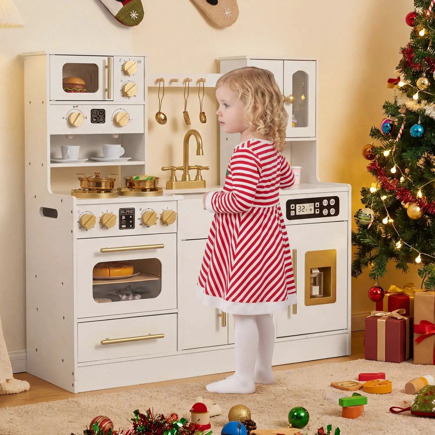 Wooden Kids Kitchen Playset with Realistic Lights and Sounds by DirectDeals