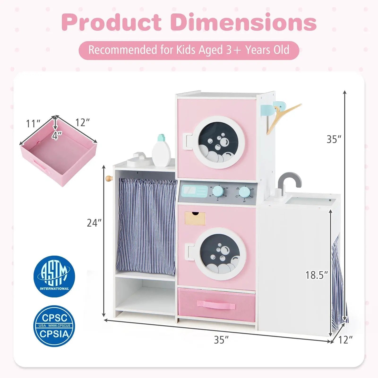 Wooden Kids Laundry Playset with Laundry Detergent Bottle and Clothes Hangers-Pink by DirectDeals