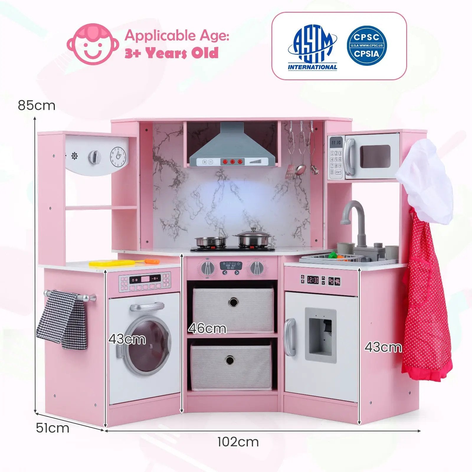 Wooden Kids Play Kitchen Playset with Realistic Lights and Sounds by DirectDeals