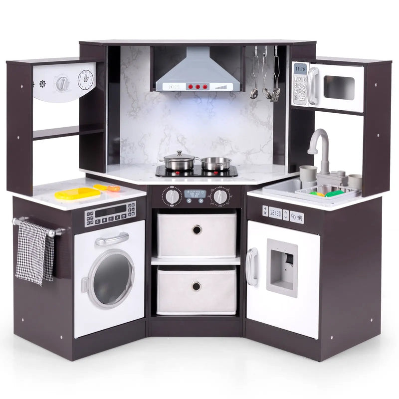 Wooden Kids Play Kitchen Playset with Realistic Lights and Sounds by DirectDeals
