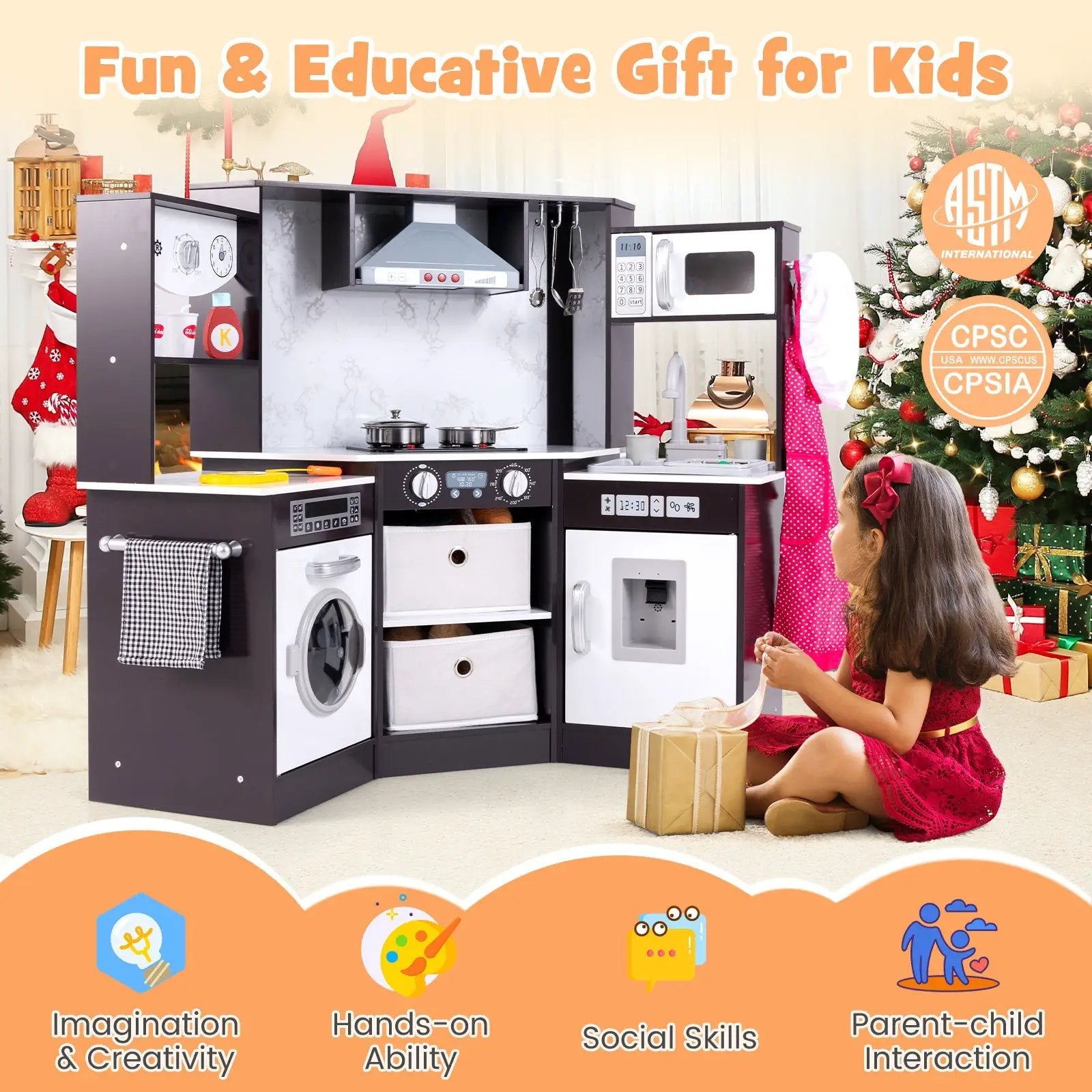 Wooden Kids Play Kitchen Playset with Realistic Lights and Sounds by DirectDeals