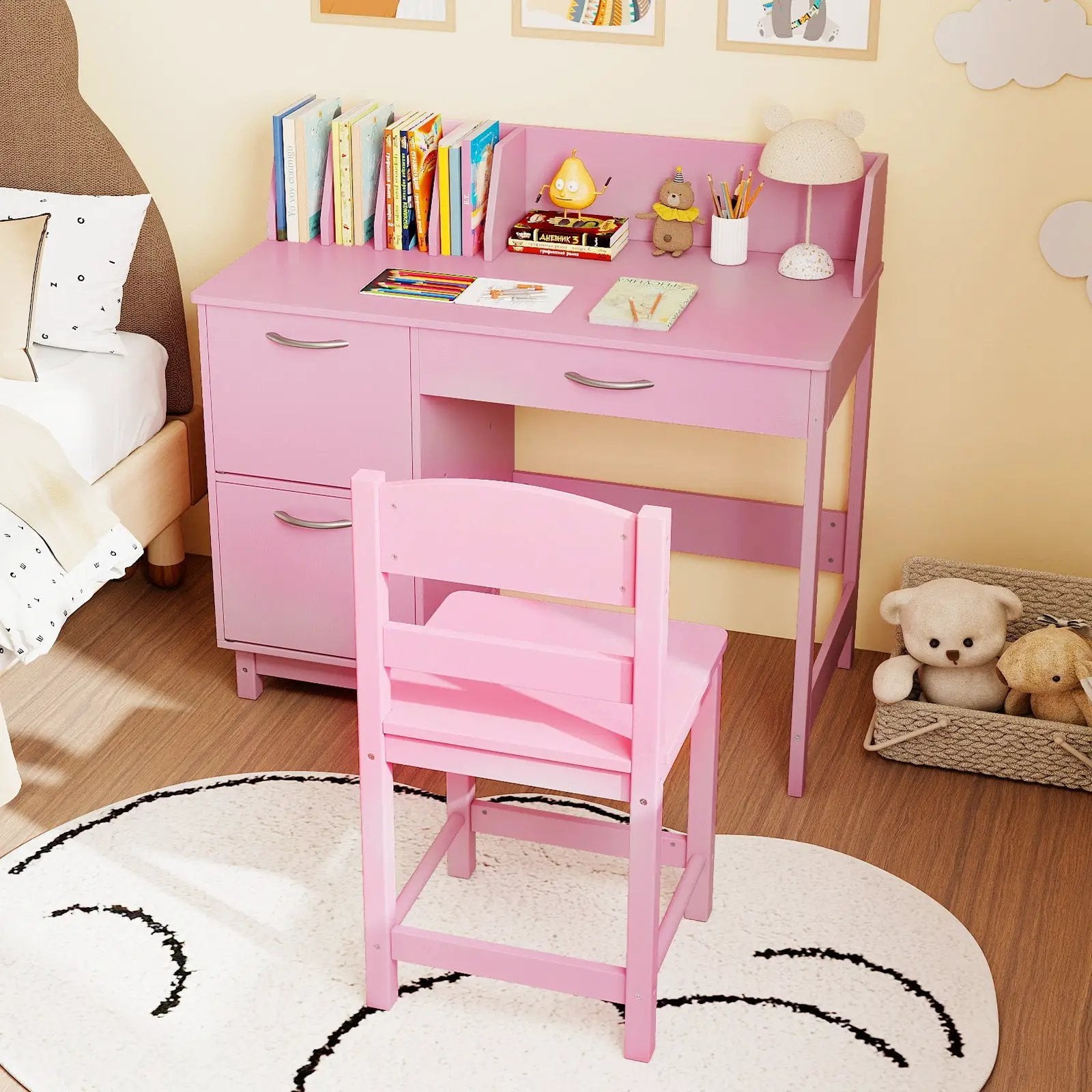 Wooden Kids Study Desk and Chair Set Student Workstation by DirectDeals