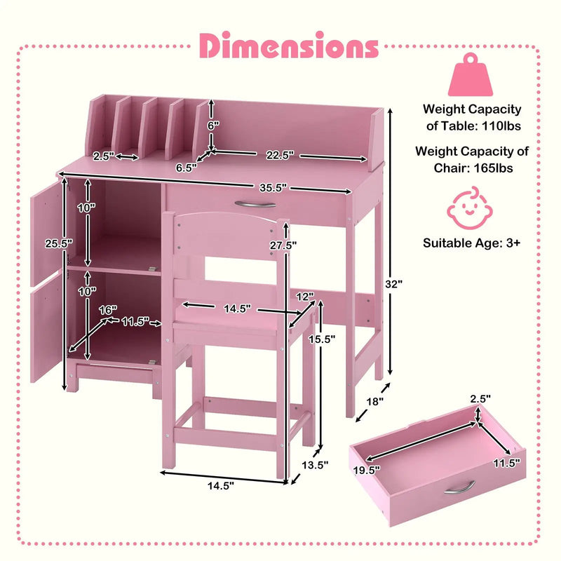 Wooden Kids Study Desk and Chair Set Student Workstation by DirectDeals