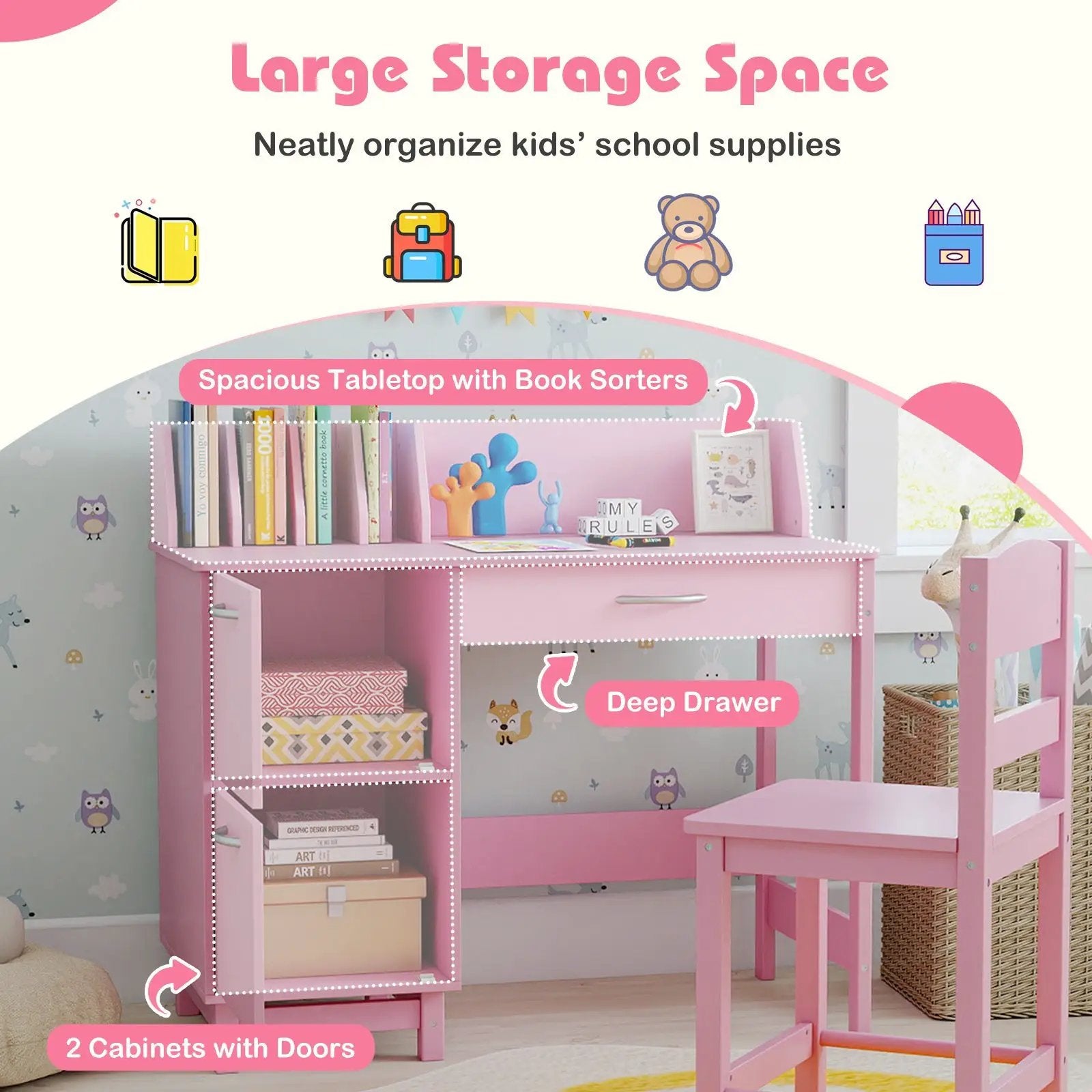 Wooden Kids Study Desk and Chair Set Student Workstation by DirectDeals