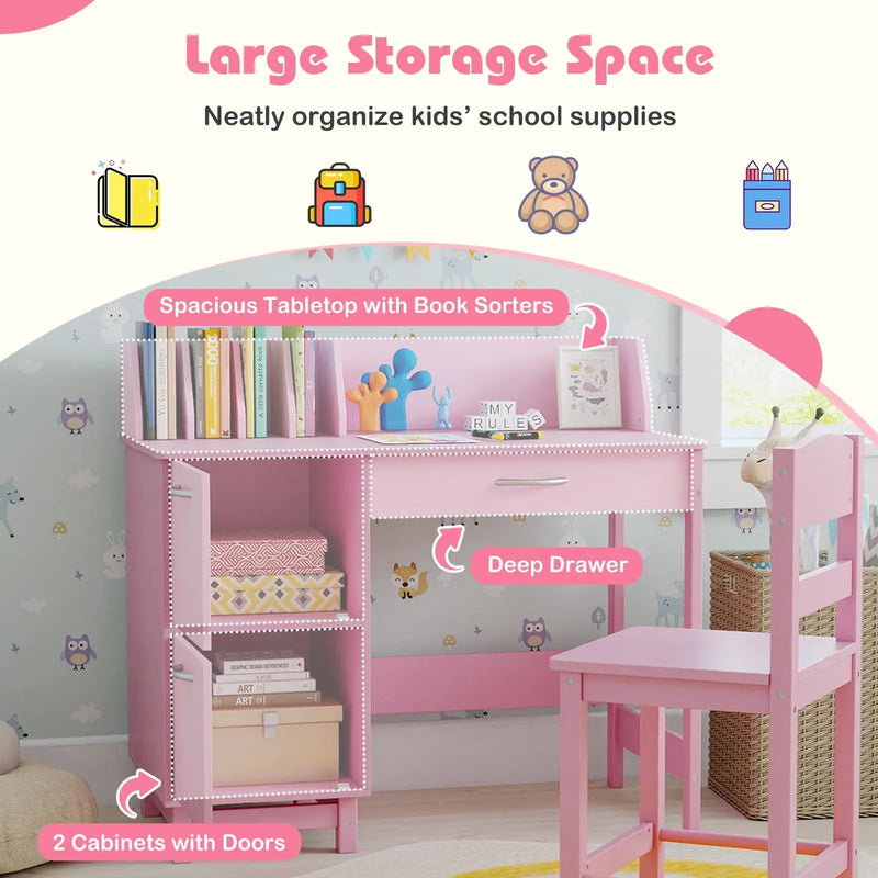 Wooden Kids Study Desk and Chair Set Student Workstation by DirectDeals