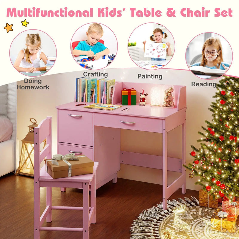Wooden Kids Study Desk and Chair Set Student Workstation by DirectDeals