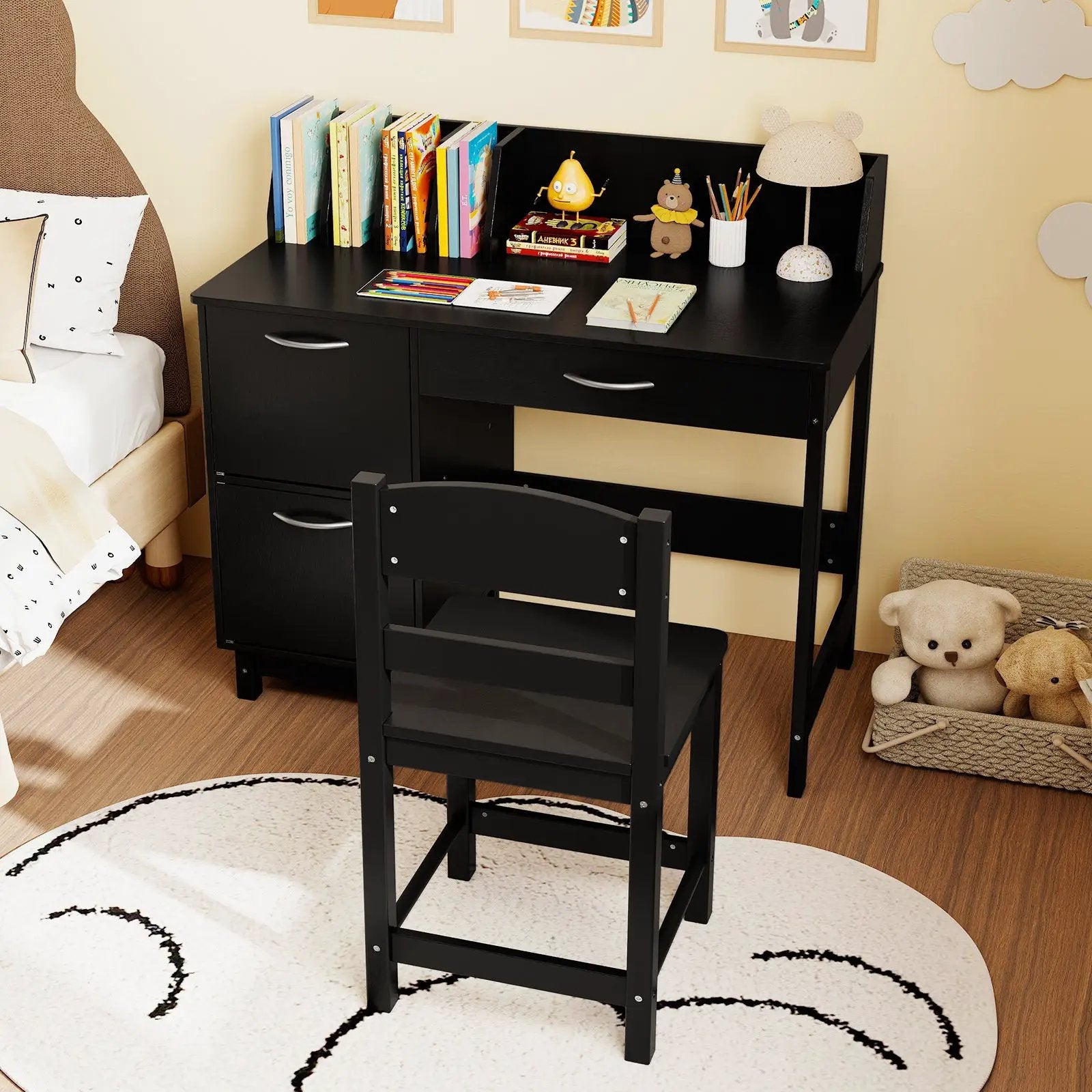 Wooden Kids Study Desk and Chair Set Student Workstation by DirectDeals