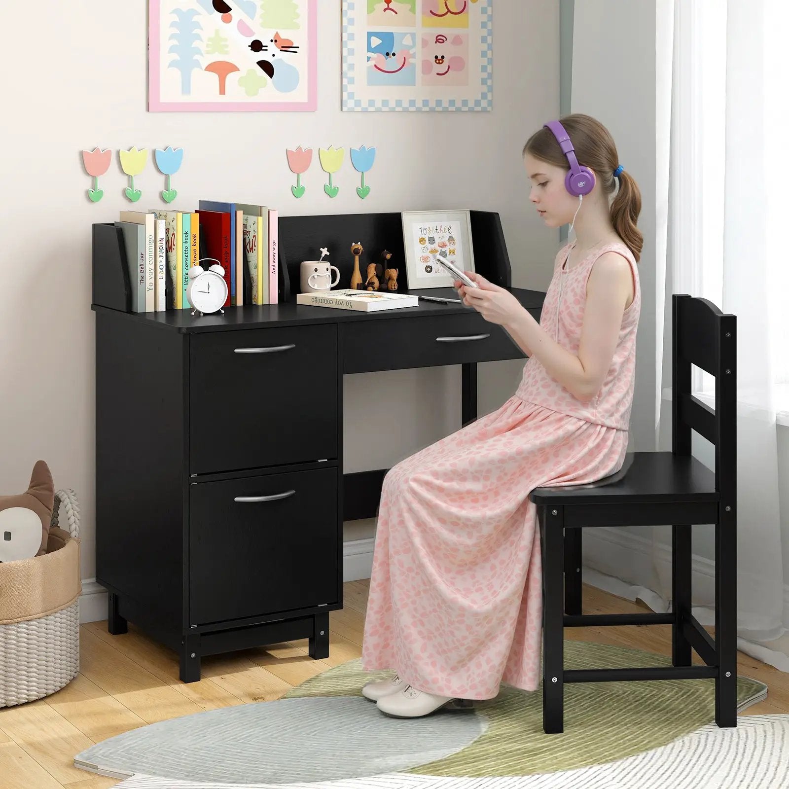 Wooden Kids Study Desk and Chair Set Student Workstation by DirectDeals