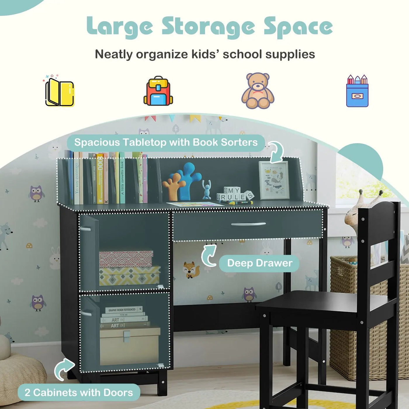 Wooden Kids Study Desk and Chair Set Student Workstation by DirectDeals