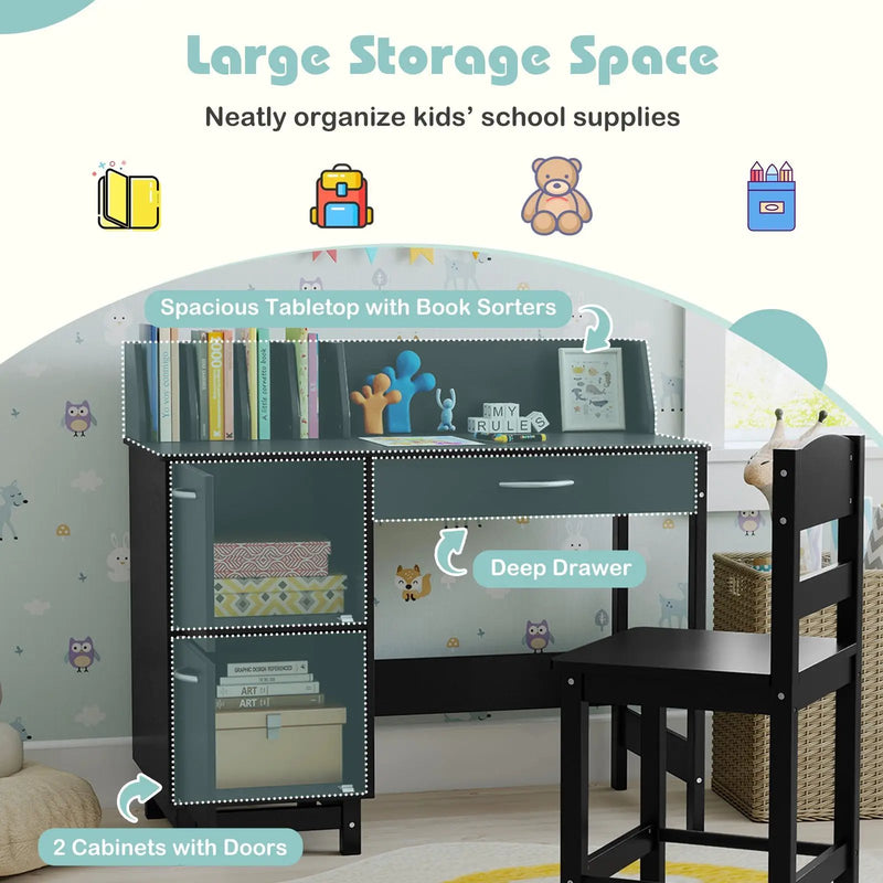 Wooden Kids Study Desk and Chair Set Student Workstation by DirectDeals