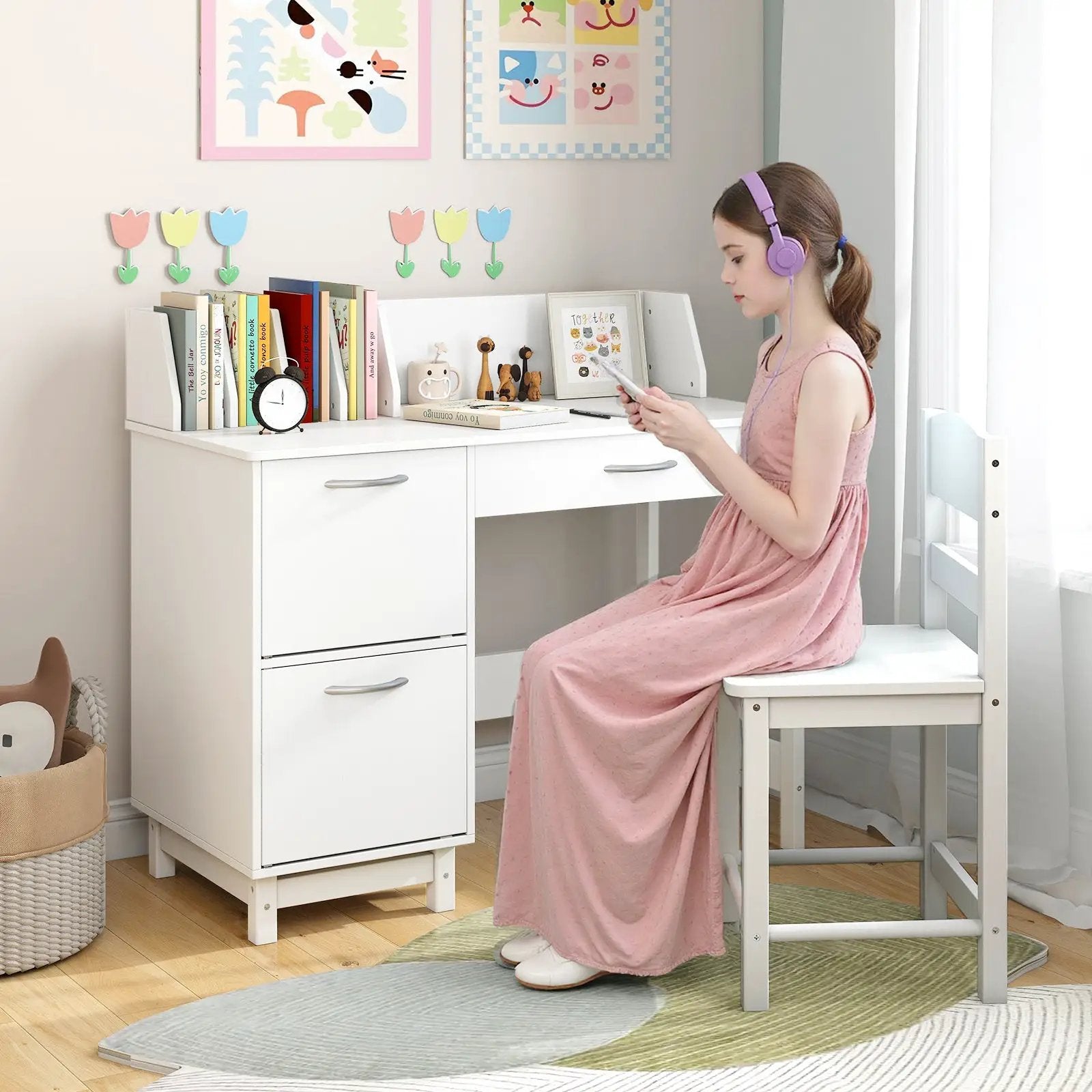 Wooden Kids Study Desk and Chair Set Student Workstation by DirectDeals
