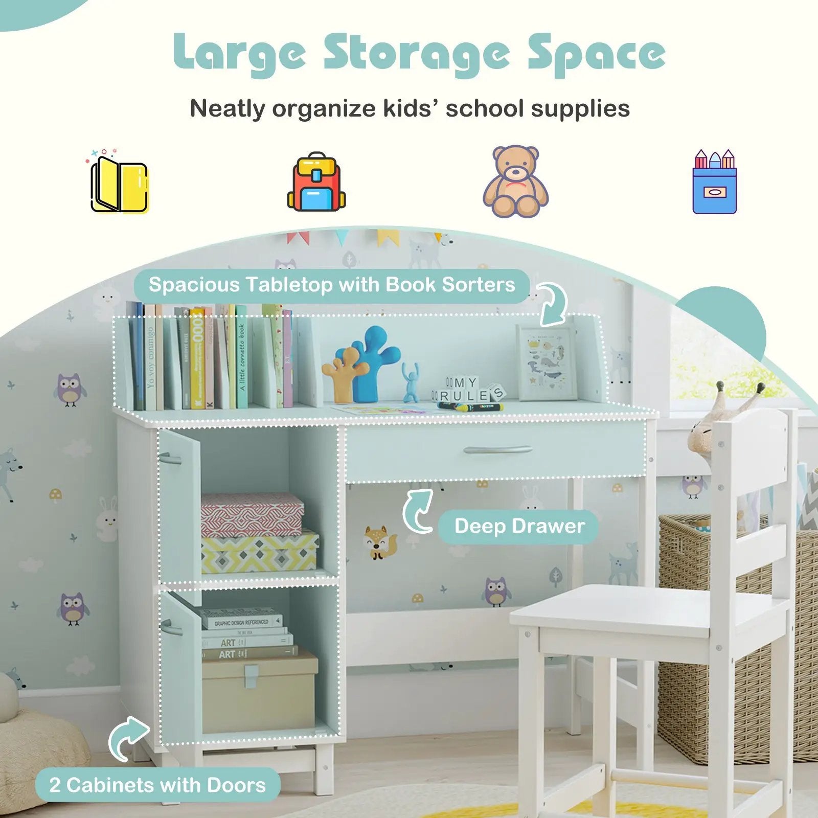 Wooden Kids Study Desk and Chair Set Student Workstation by DirectDeals