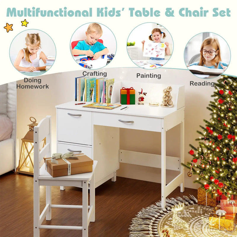 Wooden Kids Study Desk and Chair Set Student Workstation by DirectDeals