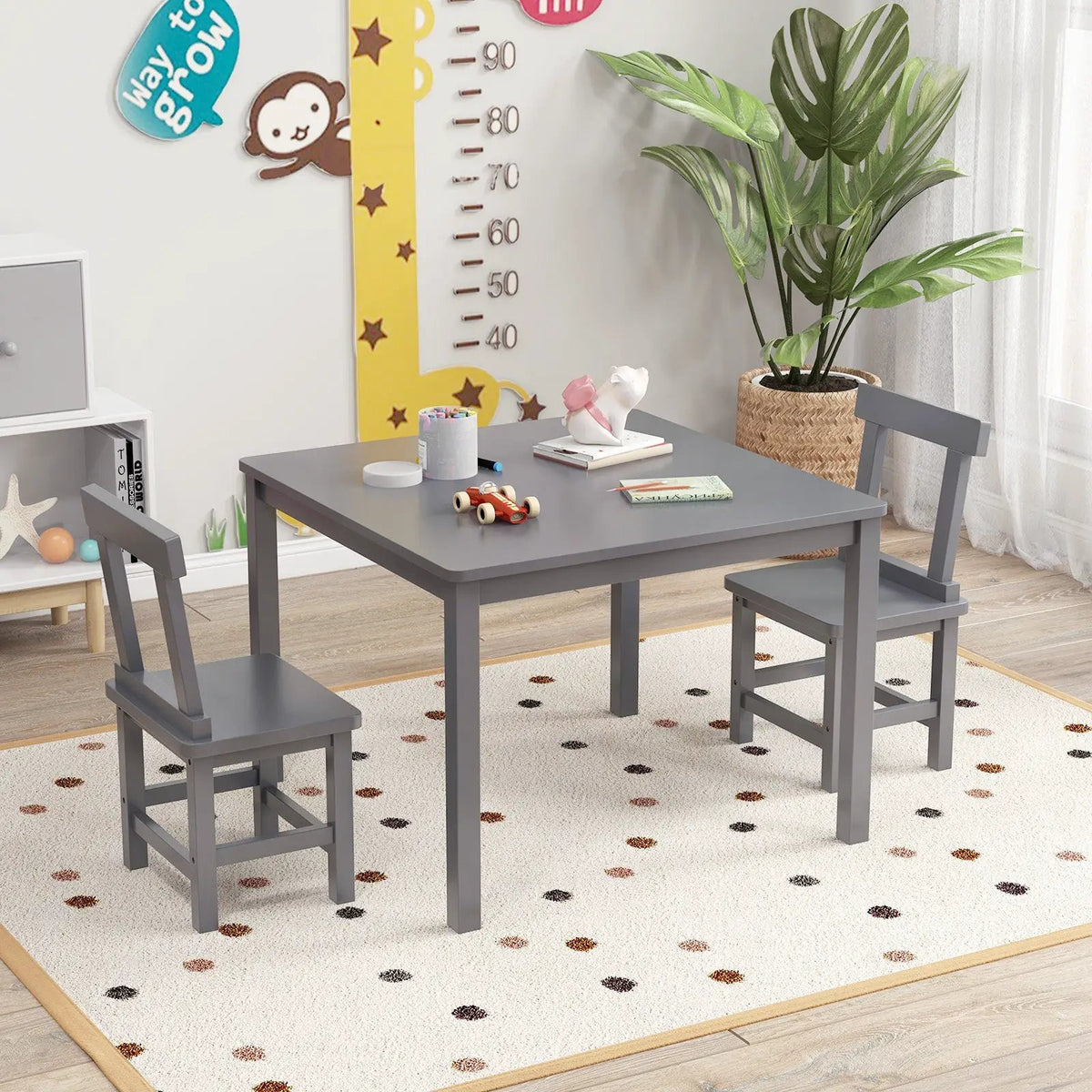 Wooden Kids Table and 2 Chairs Set with Anti-slip Foot Pads by DirectDeals