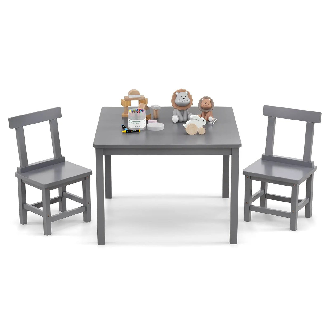 Wooden Kids Table and 2 Chairs Set with Anti-slip Foot Pads by DirectDeals