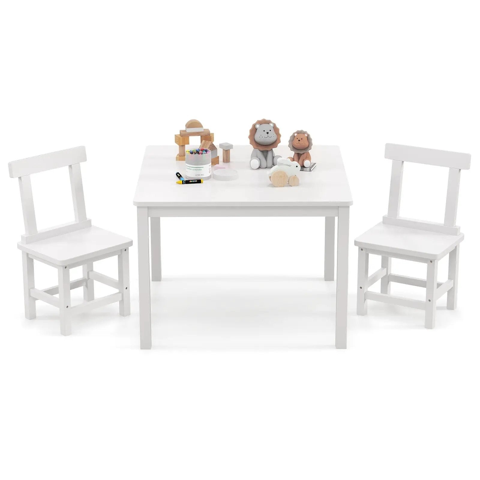 Wooden Kids Table and 2 Chairs Set with Anti-slip Foot Pads by DirectDeals