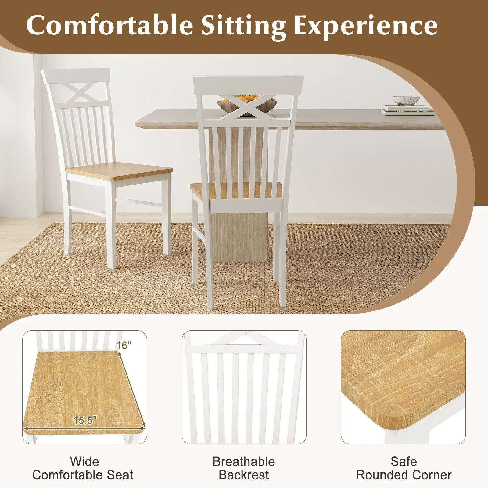 Wooden Kitchen Dining Chair Set of 2 with Rubber Wood Frame-Natural by DirectDeals