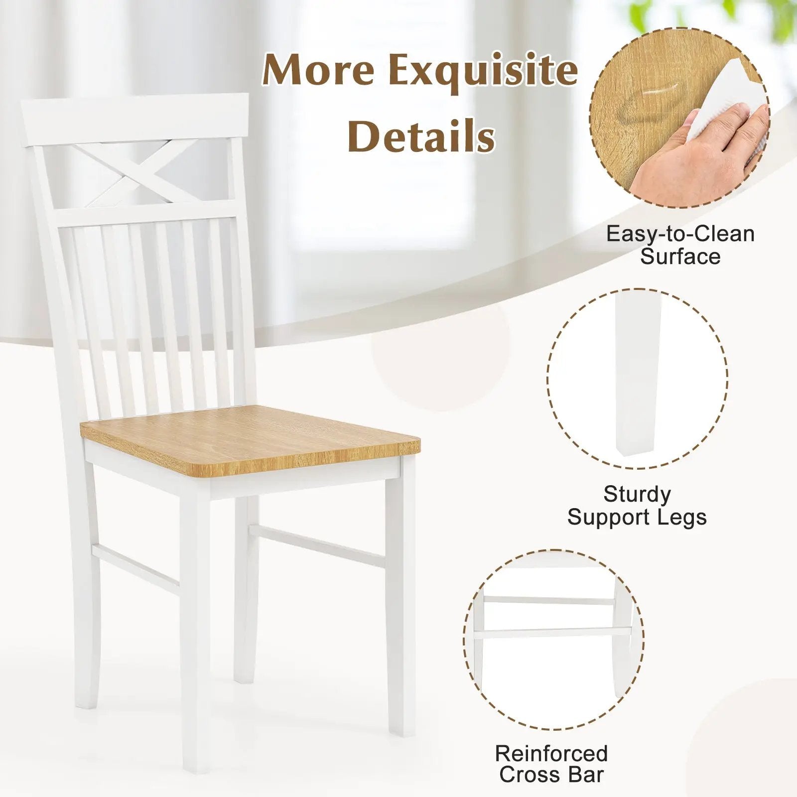 Wooden Kitchen Dining Chair Set of 2 with Rubber Wood Frame-Natural by DirectDeals