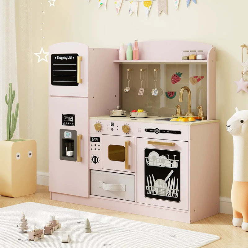 Wooden Kids Kitchen Playset with Chalkboard Ice Maker Sink Lighted Microwave by DirectDeals