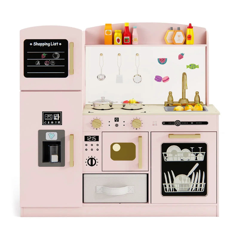 Wooden Kids Kitchen Playset with Chalkboard Ice Maker Sink Lighted Microwave by DirectDeals