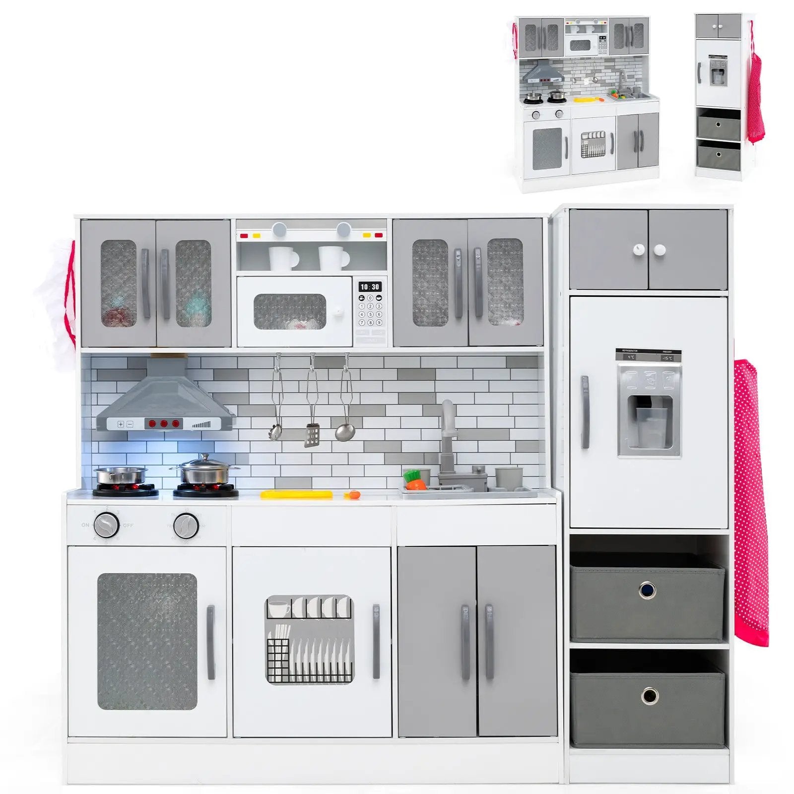 Wooden Kitchen Playset with Lights and Sounds for Ages 3+ by DirectDeals