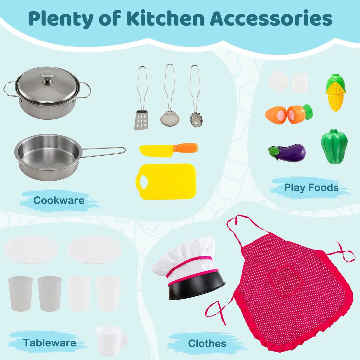 Wooden Kitchen Playset with Lights and Sounds for Ages 3+ by DirectDeals