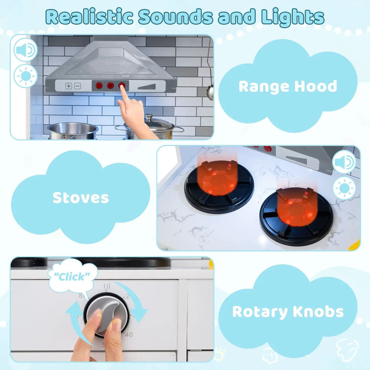 Wooden Kitchen Playset with Lights and Sounds for Ages 3+ by DirectDeals