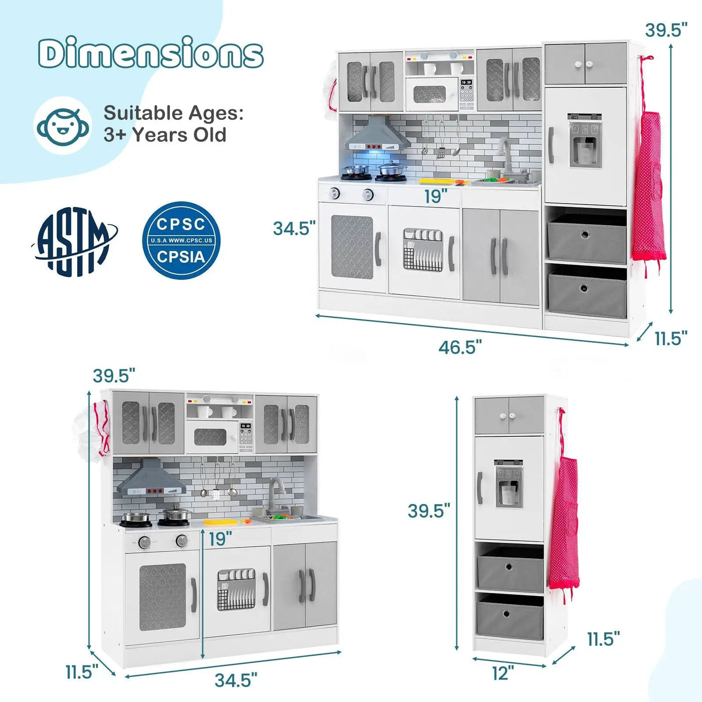 Wooden Kitchen Playset with Lights and Sounds for Ages 3+ by DirectDeals