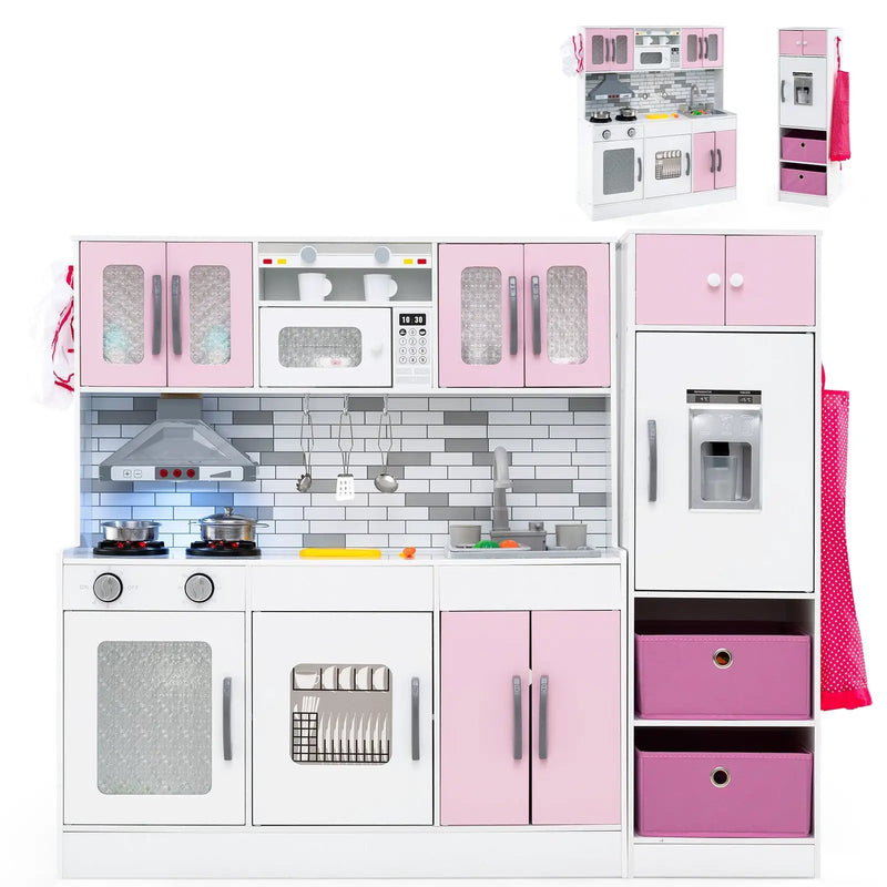 Wooden Kitchen Playset with Lights and Sounds for Ages 3+ by DirectDeals