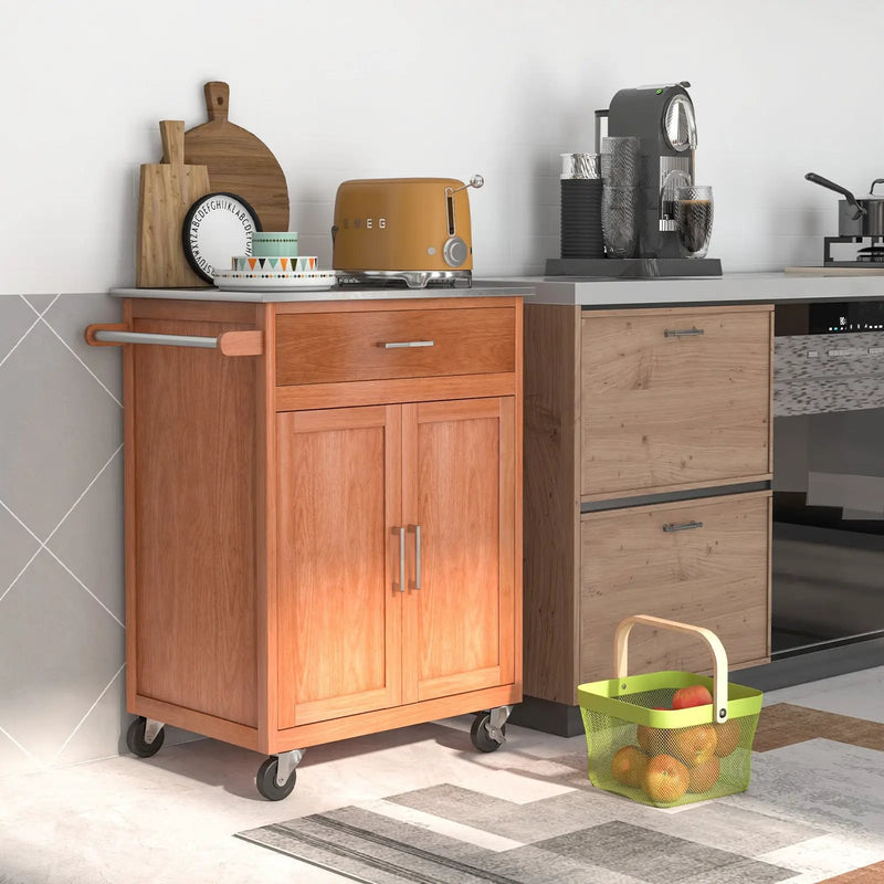 Wooden Kitchen Rolling Storage Cabinet with Stainless Steel Top by DirectDeals