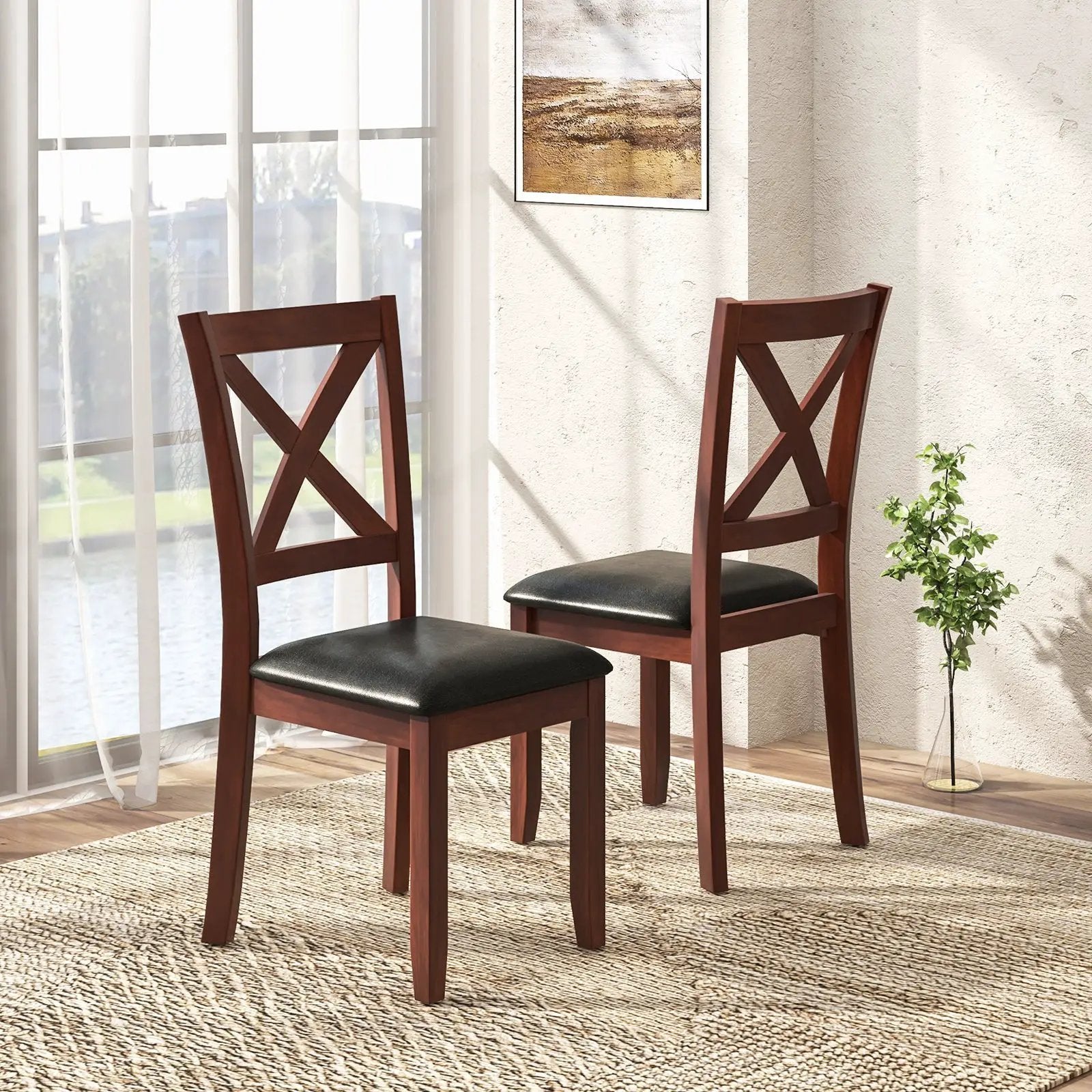 Set of 2 Wooden Kitchen Dining Chair with Padded Seat and Rubber Wood Legs-Black by DirectDeals