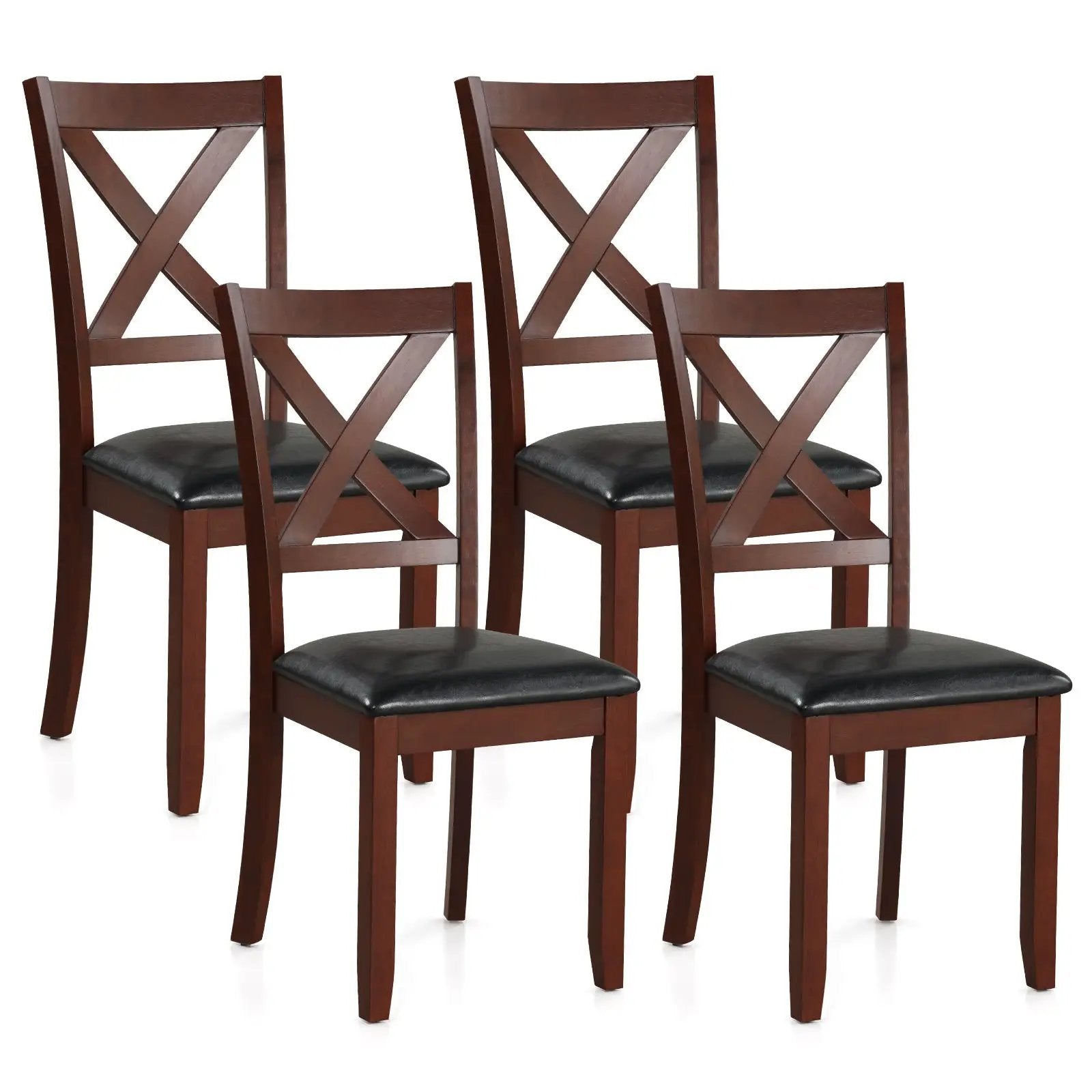 Set of 2 Wooden Kitchen Dining Chair with Padded Seat and Rubber Wood Legs-Black by DirectDeals