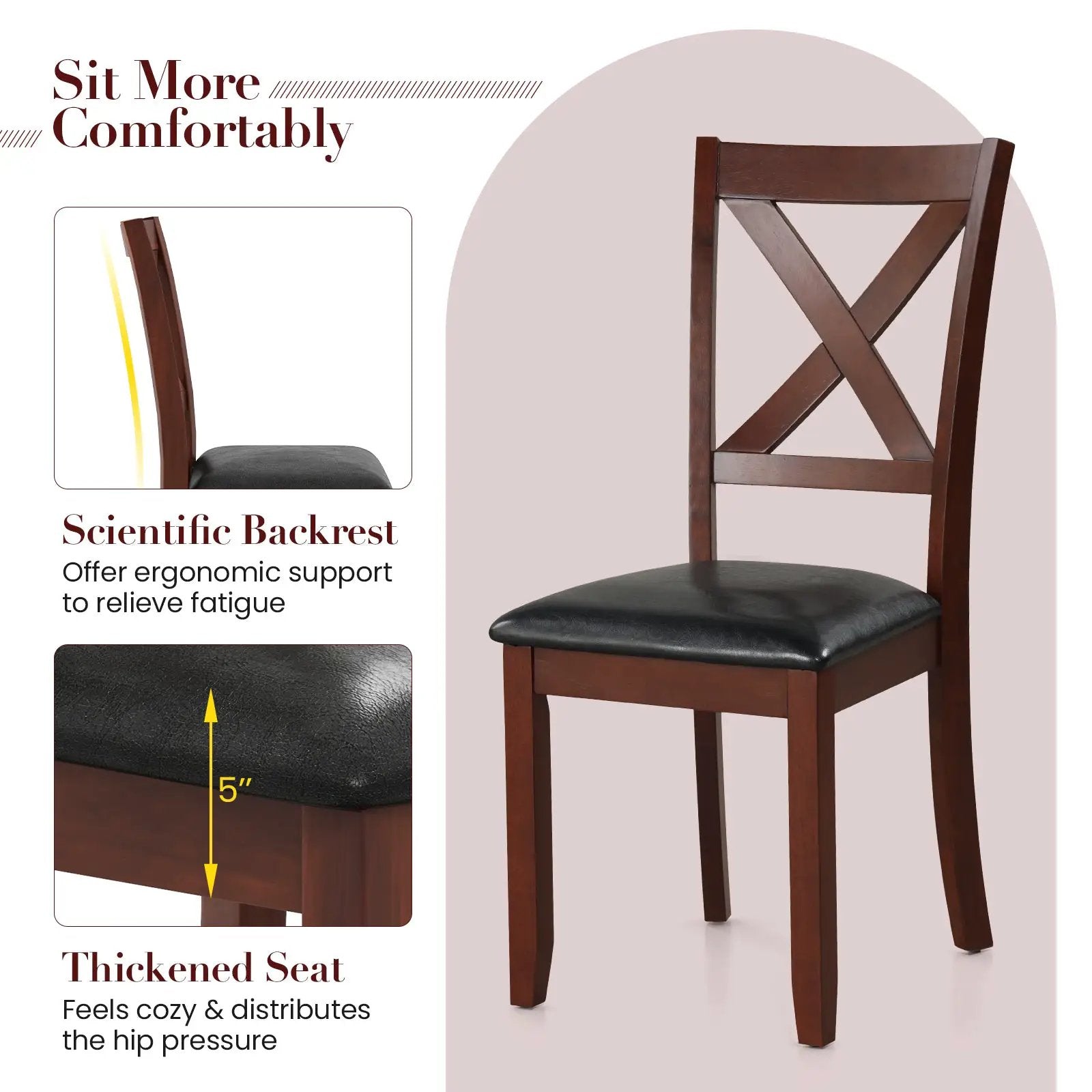 Set of 2 Wooden Kitchen Dining Chair with Padded Seat and Rubber Wood Legs-Black by DirectDeals