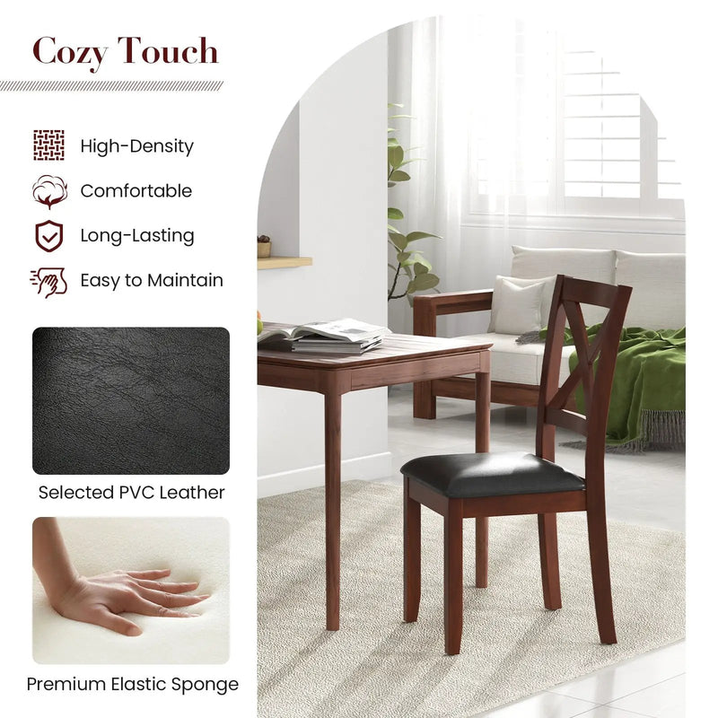 Set of 2 Wooden Kitchen Dining Chair with Padded Seat and Rubber Wood Legs-Black by DirectDeals