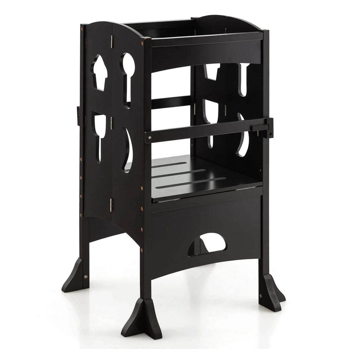 Folding Wooden Step Stool with Lockable Safety Rail for Toddler 3+ by DirectDeals