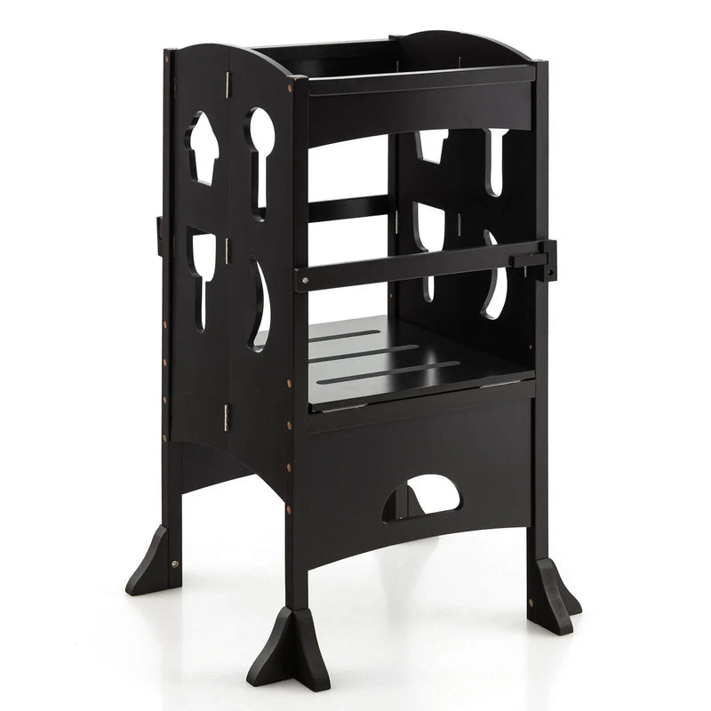 Folding Wooden Step Stool with Lockable Safety Rail for Toddler 3+ by DirectDeals