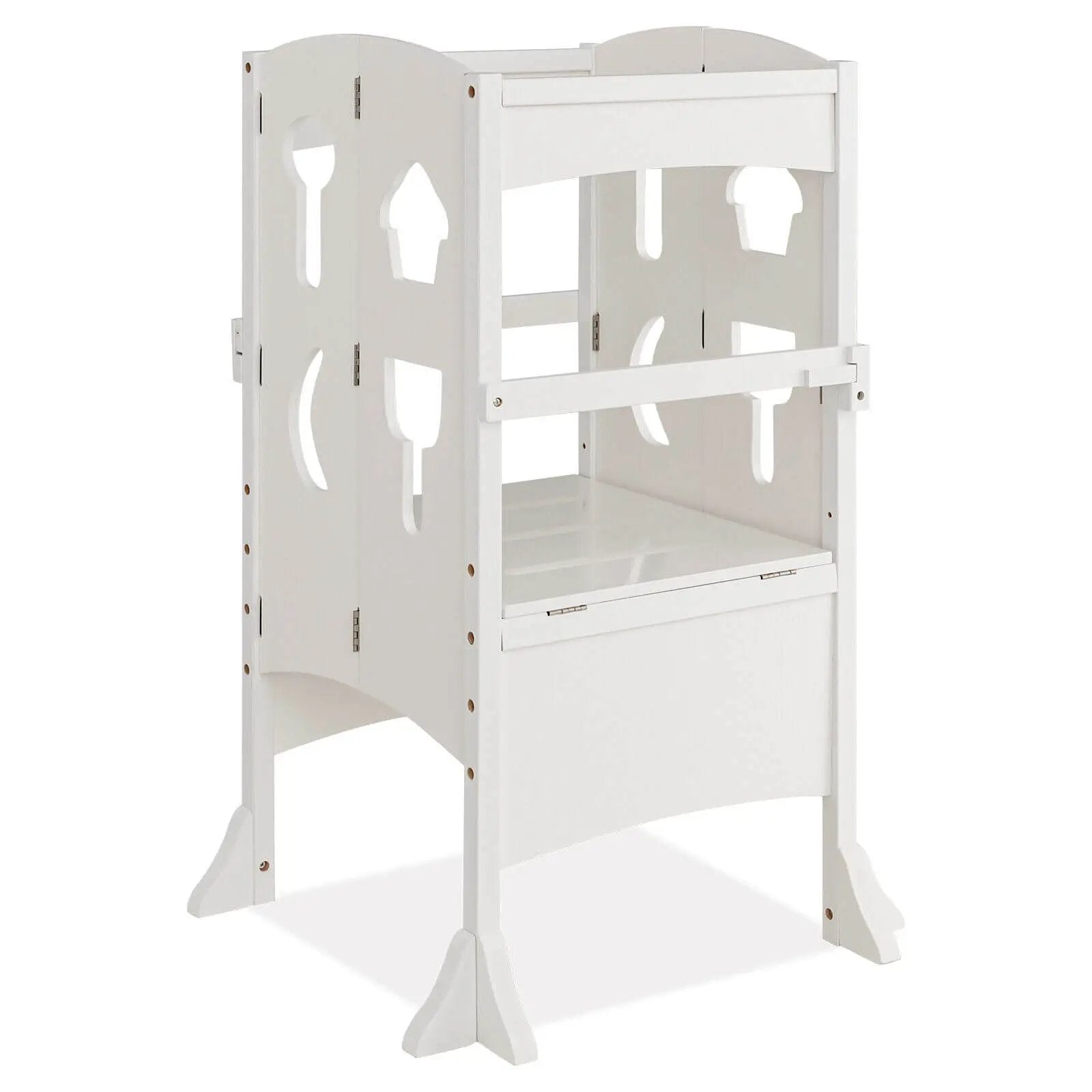 Folding Wooden Step Stool with Lockable Safety Rail for Toddler 3+ by DirectDeals