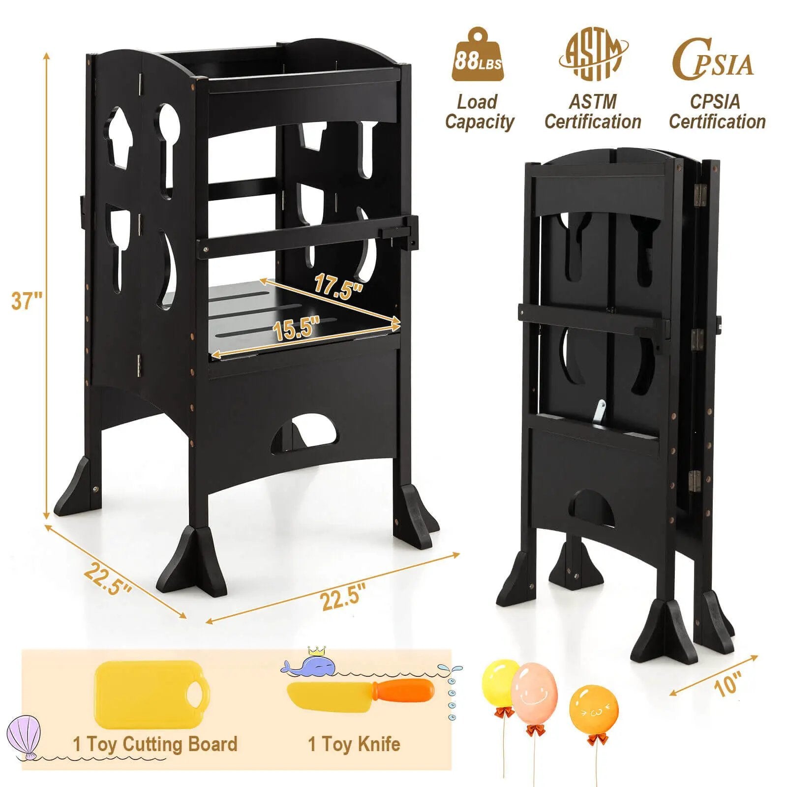 Folding Wooden Step Stool with Lockable Safety Rail for Toddler 3+ by DirectDeals