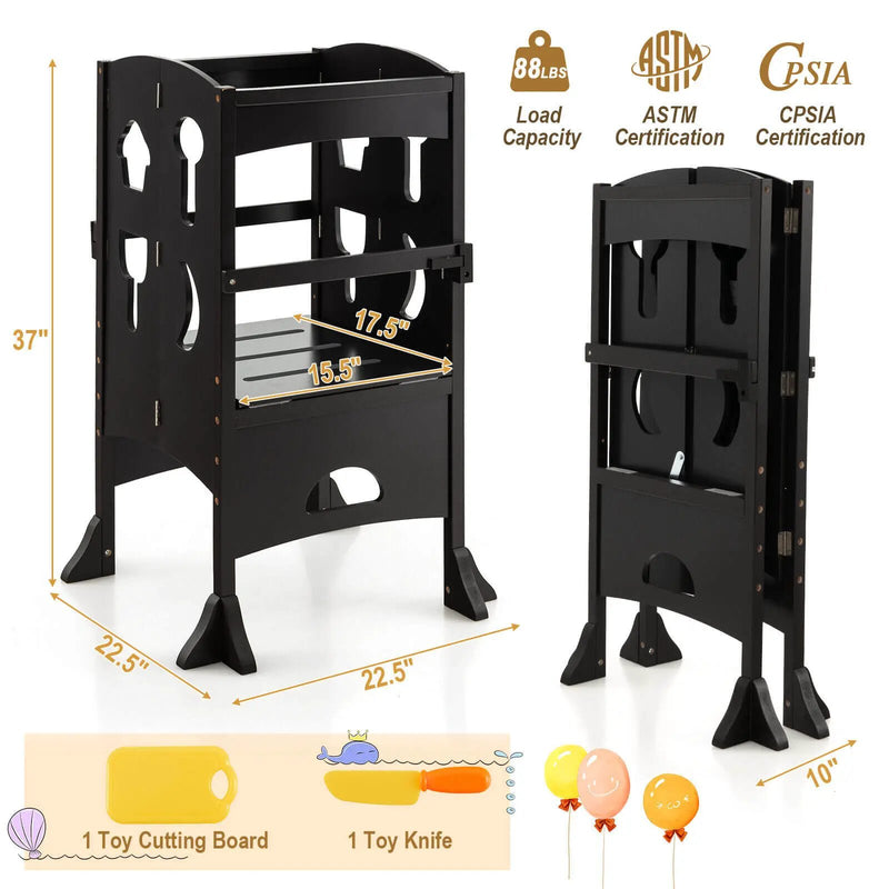 Folding Wooden Step Stool with Lockable Safety Rail for Toddler 3+ by DirectDeals
