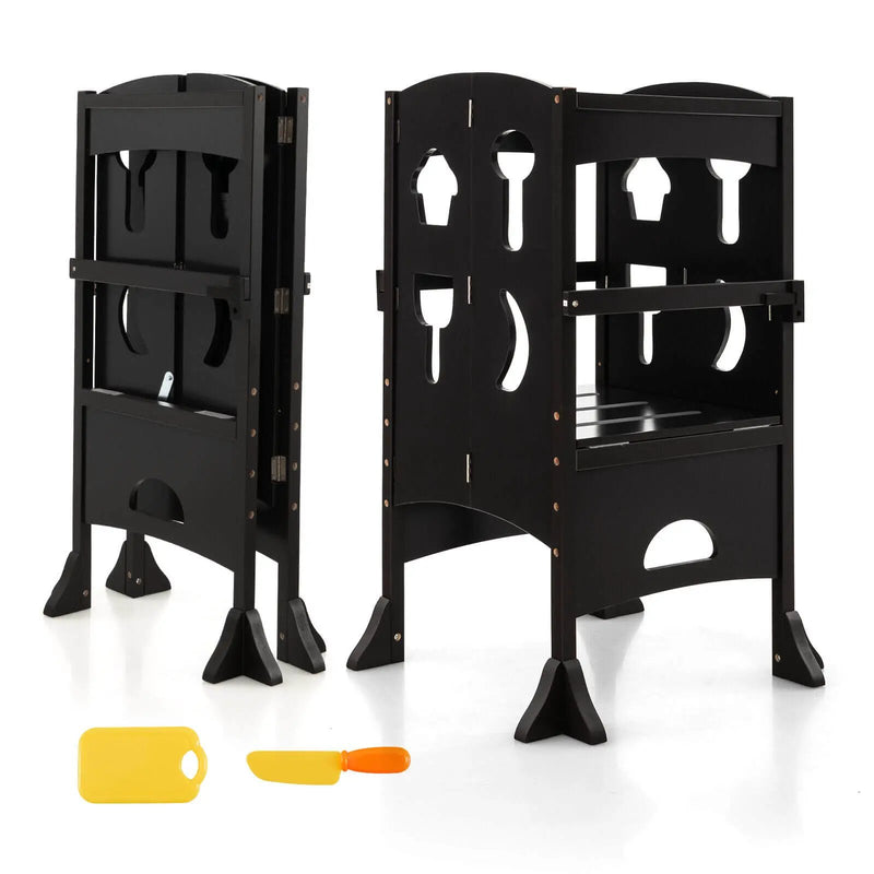 Folding Wooden Step Stool with Lockable Safety Rail for Toddler 3+ by DirectDeals
