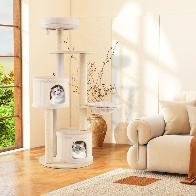 Wooden Kitten Tower with Sisal Scratching Posts and 2 Condos-Natural by DirectDeals