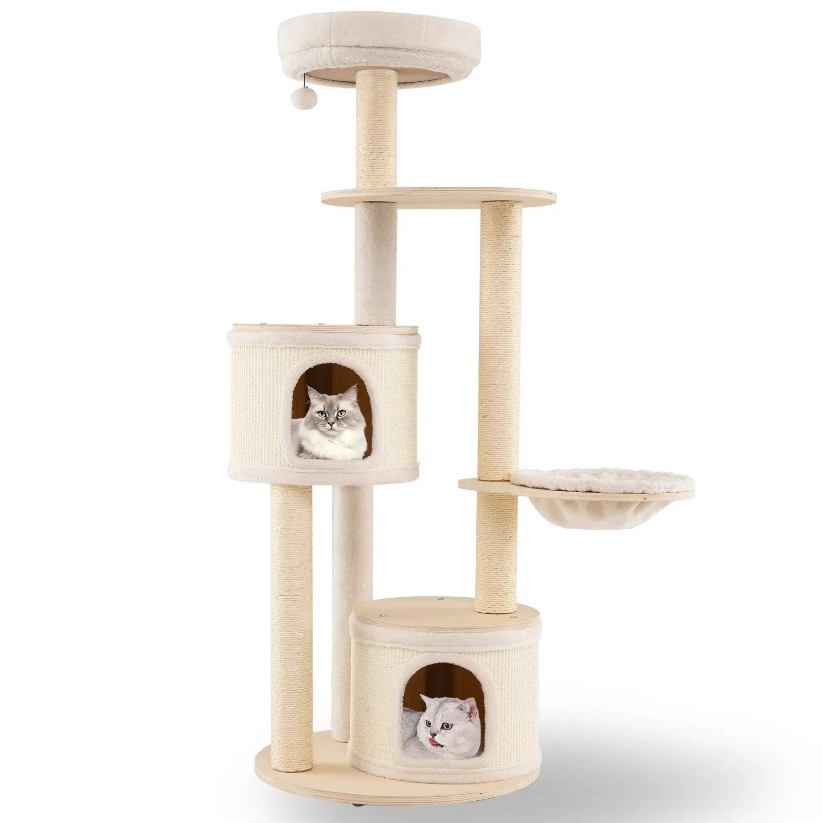 Wooden Kitten Tower with Sisal Scratching Posts and 2 Condos-Natural by DirectDeals