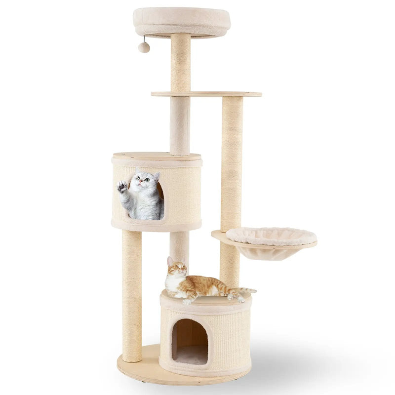 Wooden Kitten Tower with Sisal Scratching Posts and 2 Condos-Natural by DirectDeals