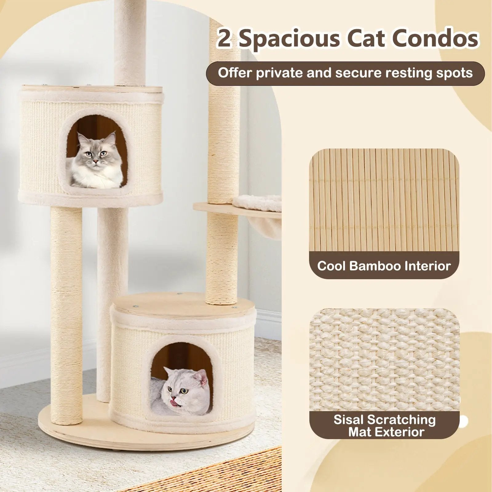 Wooden Kitten Tower with Sisal Scratching Posts and 2 Condos-Natural by DirectDeals