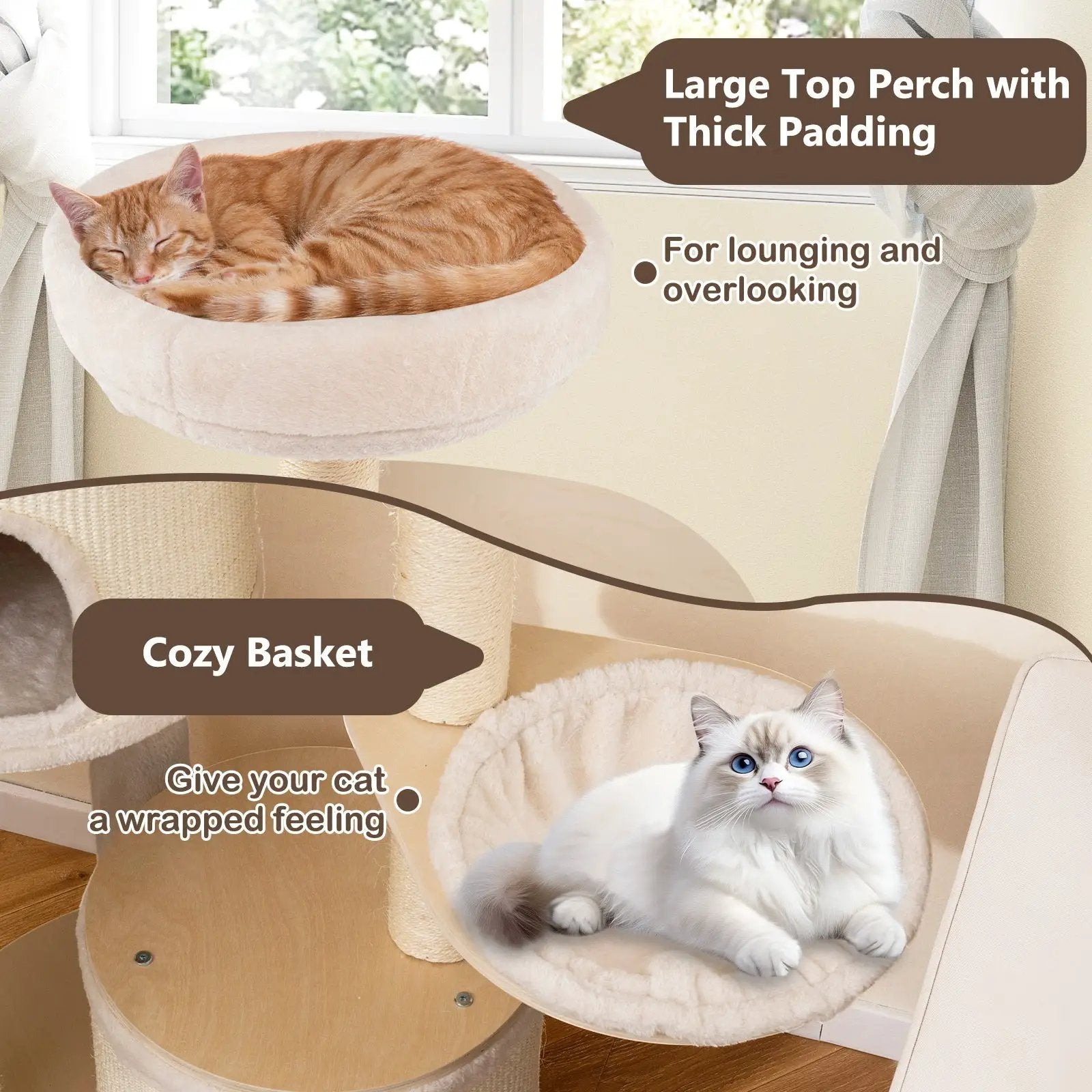 Wooden Kitten Tower with Sisal Scratching Posts and 2 Condos-Natural by DirectDeals