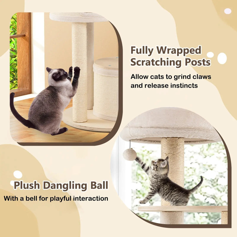 Wooden Kitten Tower with Sisal Scratching Posts and 2 Condos-Natural by DirectDeals